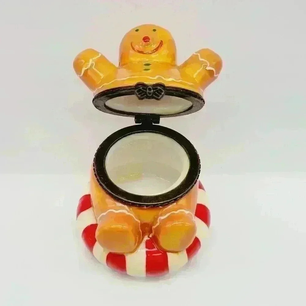 Rare Vintage Ceramic Gingerbread Man Trinket Box Hand Painted